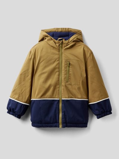 Kids' Benetton Padded Color Block Jackets Military Green | NZ981804