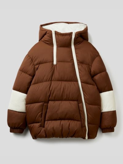 Kids' Benetton Padded Double Zip Jackets Brown | NZ680826