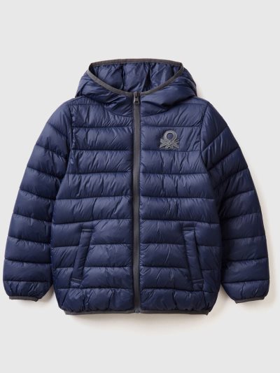 Kids' Benetton Padded Hood Jackets Dark Blue | NZ480212