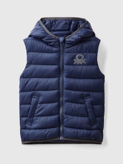 Kids' Benetton Padded Hood Jackets Dark Blue | NZ748731