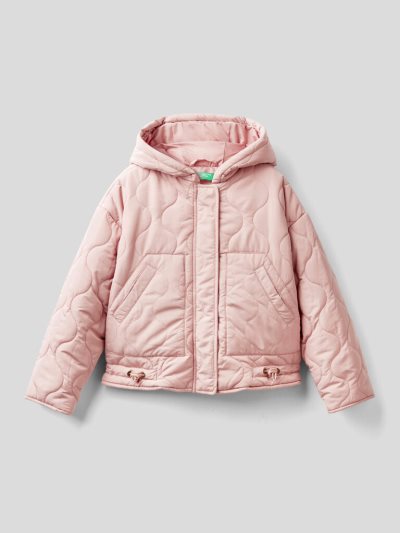 Kids' Benetton Padded Hood Jackets Pastel Pink | NZ468152