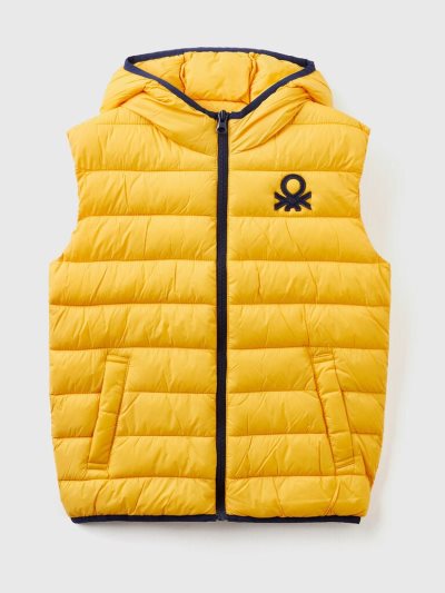 Kids' Benetton Padded Hood Light Jackets Yellow | NZ187643