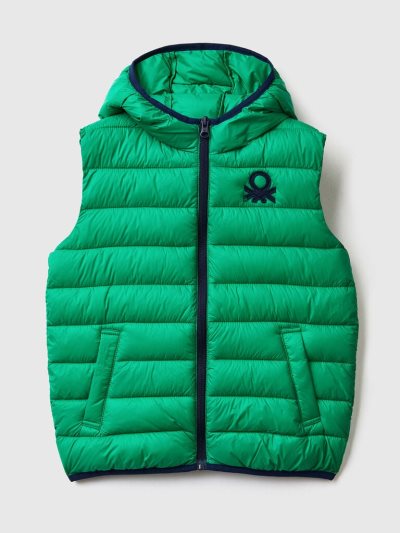 Kids' Benetton Padded Hood Light Jackets Green | NZ488010