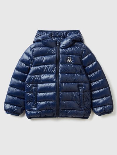 Kids' Benetton Padded Hood Light Jackets Dark Blue | NZ549366