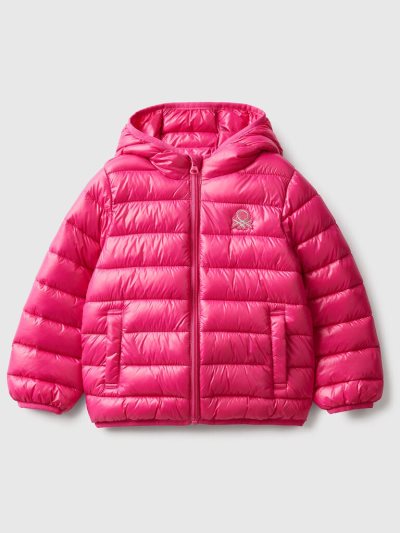 Kids' Benetton Padded Hood Light Jackets Fuchsia | NZ851982