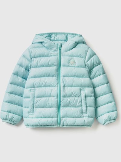 Kids' Benetton Padded Hood Light Jackets Aqua | NZ860541