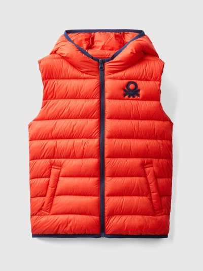 Kids' Benetton Padded Hood Light Jackets Red | NZ952908
