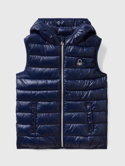 Kids' Benetton Padded Hood Puffer Jackets Dark Blue | NZ035684