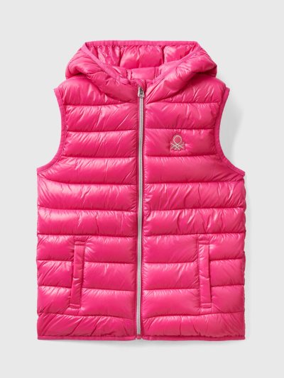 Kids' Benetton Padded Hood Puffer Jackets Fuchsia | NZ153389