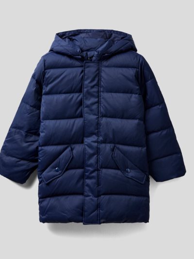 Kids' Benetton Padded Removable Hood Puffer Jackets Dark Blue | NZ323852
