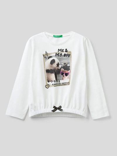 Kids' Benetton Panda Photo Print Long Sleeve T-shirts Creamy White | NZ222188