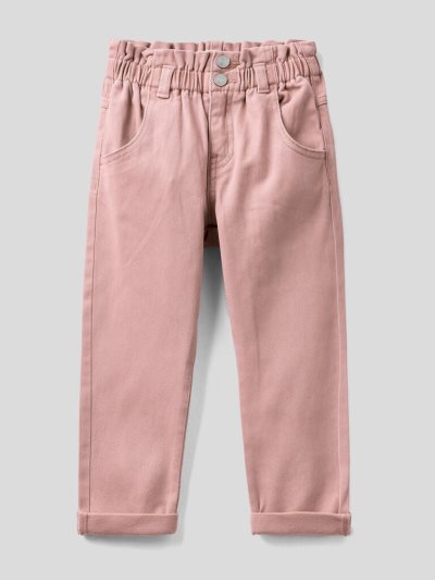 Kids' Benetton Paperbag Organic Cotton Trousers Soft Pink | NZ119864