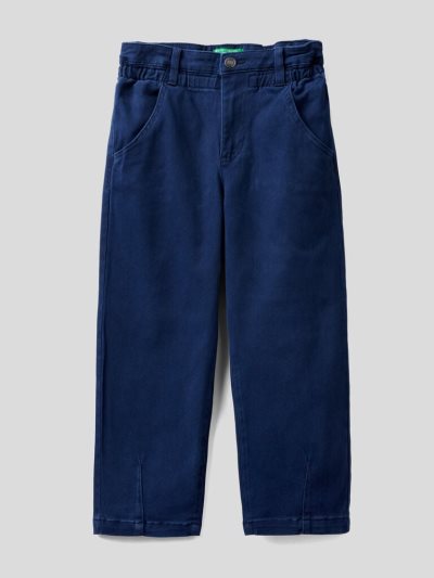 Kids' Benetton Paperbag Organic Cotton Trousers Dark Blue | NZ138688
