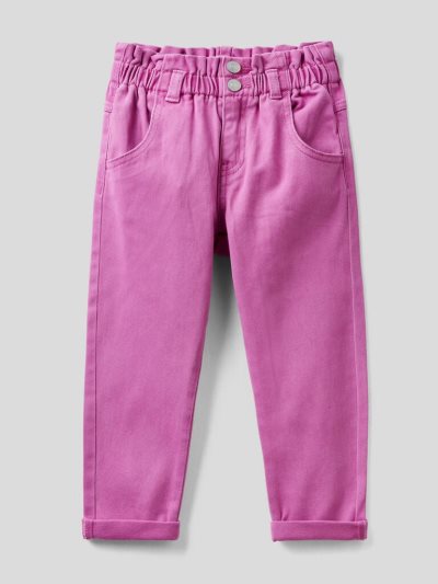 Kids' Benetton Paperbag Organic Cotton Trousers Fuchsia | NZ674313