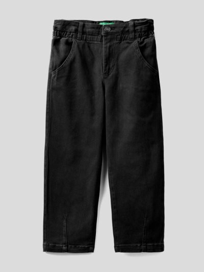 Kids' Benetton Paperbag Organic Cotton Trousers Black | NZ791221