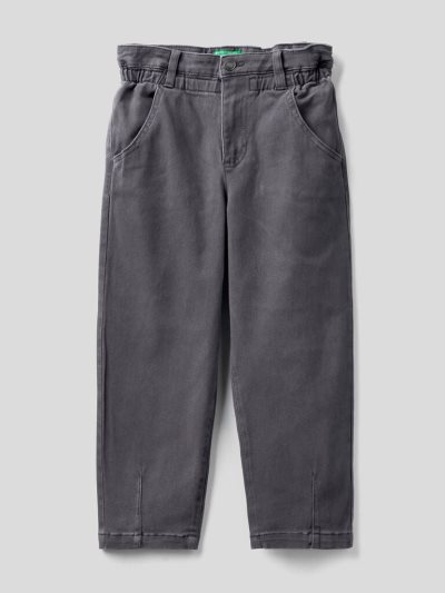 Kids' Benetton Paperbag Organic Cotton Trousers Dark Grey | NZ960152