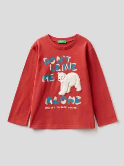 Kids' Benetton Patch Warm Cotton Long Sleeve T-shirts Red | NZ145996