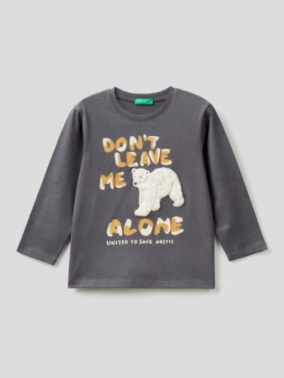 Kids' Benetton Patch Warm Cotton Long Sleeve T-shirts Dark Grey | NZ635960