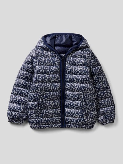 Kids' Benetton Pattern Print Padded Padded Jackets Dark Blue | NZ457419
