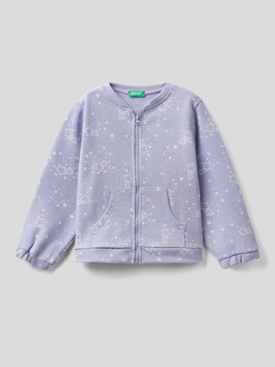 Kids' Benetton Pattern Print Zip Sweatshirt Lilac | NZ210141