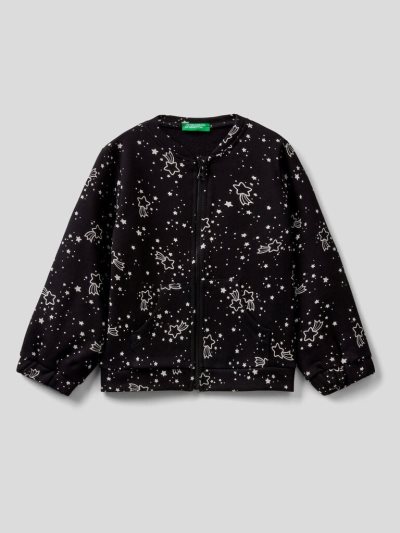 Kids' Benetton Pattern Print Zip Sweatshirt Black | NZ912935