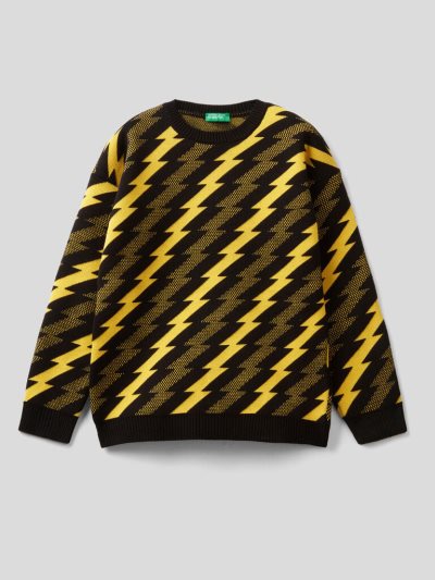 Kids' Benetton Patterned Crew Neck Sweaters Yellow | NZ183692