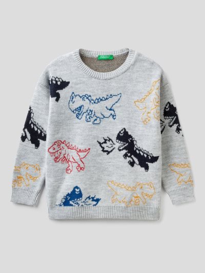 Kids' Benetton Patterned Crew Neck Sweaters Grey | NZ391924