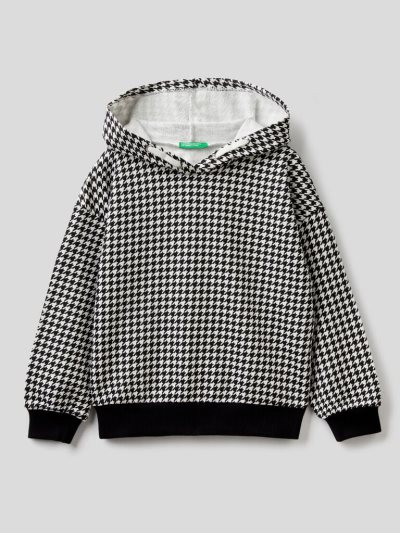 Kids' Benetton Patterned Hood Hoodie Black | NZ583276