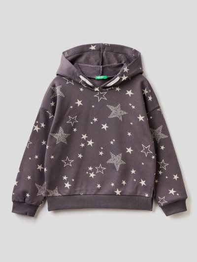 Kids' Benetton Patterned Hood Hoodie Dark Grey | NZ593962
