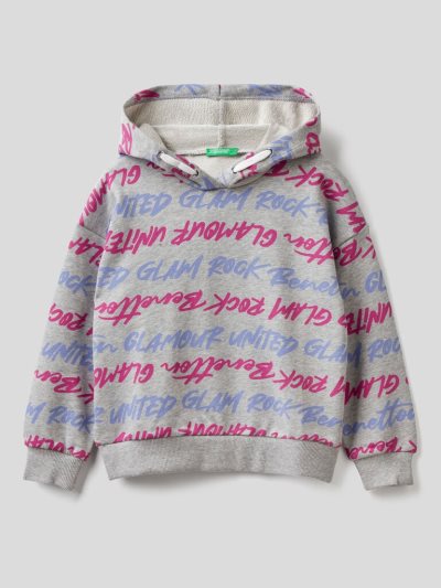 Kids' Benetton Patterned Hood Hoodie Light Grey | NZ353736