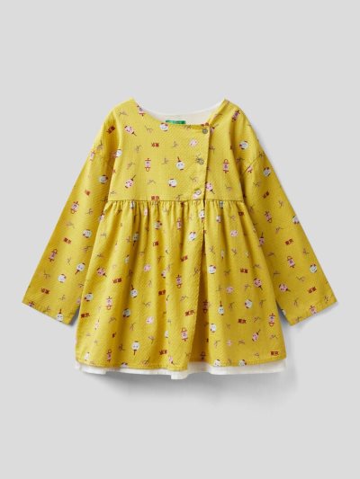 Kids' Benetton Patterned Pure Cotton Dress Yellow | NZ753200