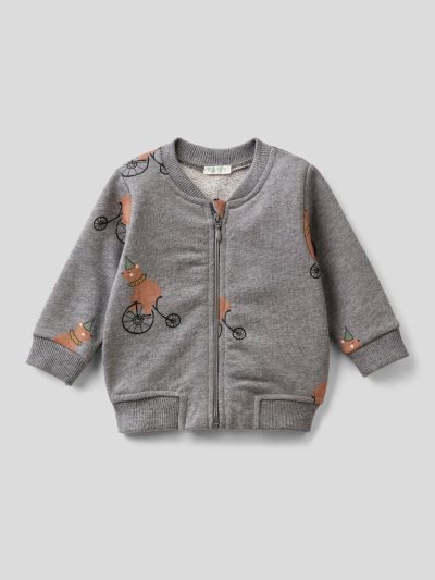 Kids' Benetton Patterned Pure Organic Cotton Sweatshirt Dark Grey | NZ829734