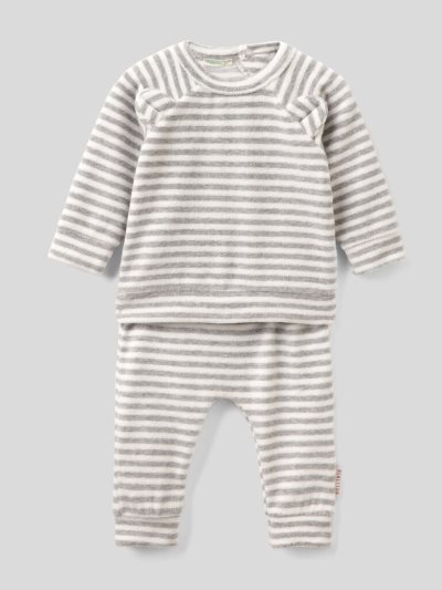 Kids' Benetton Patterned Set Viscose Blend Dungarees Light Grey | NZ768248