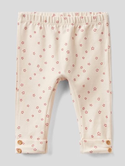Kids' Benetton Patterned Stretch Cotton Leggings Beige | NZ321136