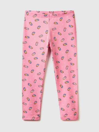 Kids' Benetton Patterned Stretch Cotton Leggings Pink | NZ378944