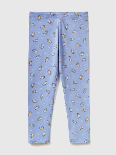 Kids' Benetton Patterned Stretch Cotton Leggings Periwinkle | NZ756069