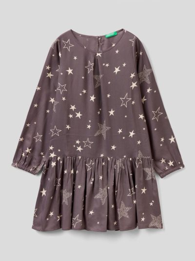 Kids' Benetton Patterned Sustainable Viscose Dress Dark Grey | NZ071043