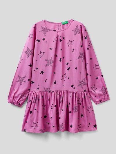 Kids' Benetton Patterned Sustainable Viscose Dress Cyclamen | NZ391647