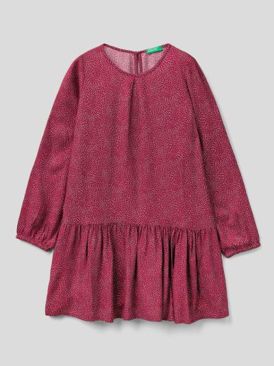 Kids' Benetton Patterned Sustainable Viscose Dress Burgundy | NZ921301