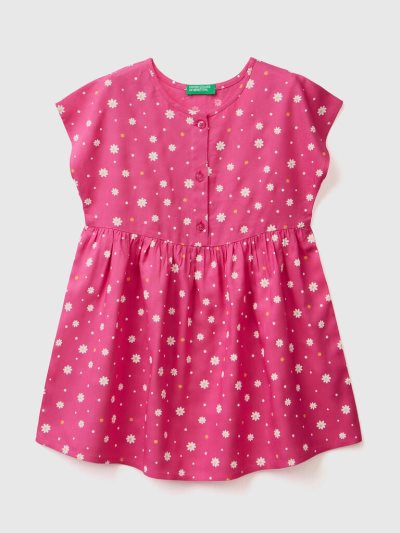 Kids' Benetton Patterned Sustainable Viscose Dress Fuchsia | NZ924754