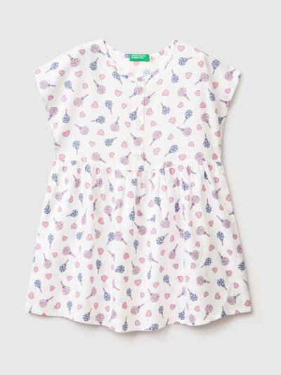 Kids' Benetton Patterned Sustainable Viscose Dress White | NZ965927