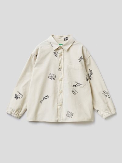 Kids' Benetton Patterned Velvet Shirts Creamy White | NZ685349