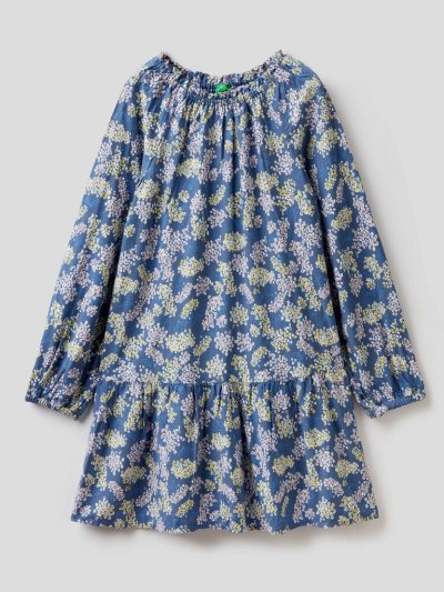 Kids' Benetton Patterned Viscose Dress Air Force Blue | NZ324452