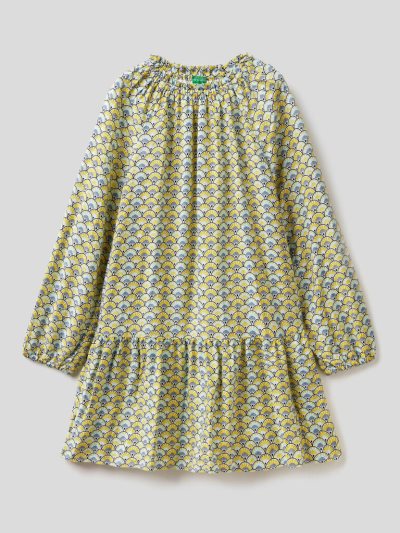 Kids' Benetton Patterned Viscose Dress Yellow | NZ872601