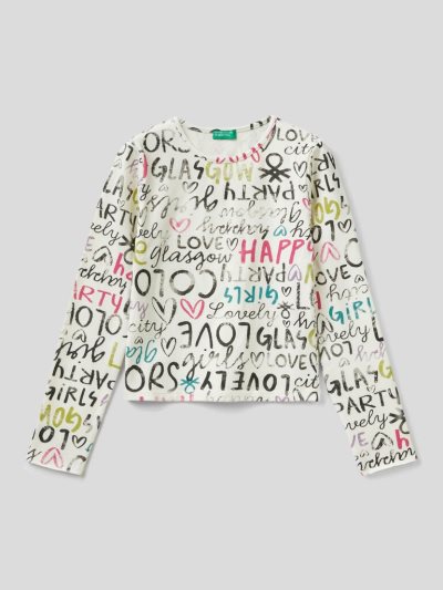 Kids' Benetton Patterned Warm Stretch Cotton Long Sleeve T-shirts White | NZ278014