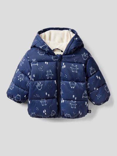 Kids' Benetton Patterned Zip And Hood Jackets Blue | NZ970370