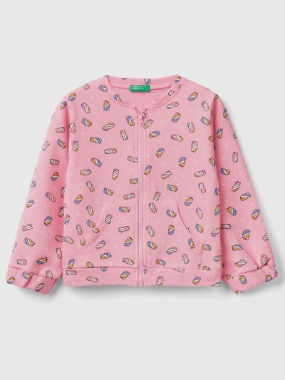 Kids' Benetton Patterned Zip Sweatshirt Pink | NZ501993