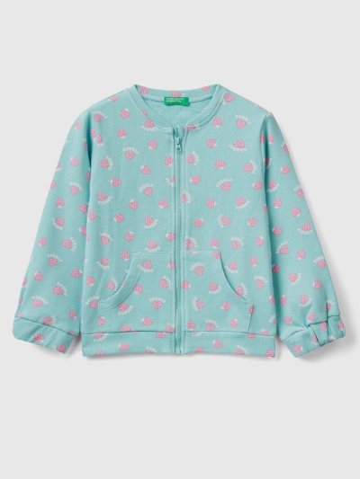 Kids' Benetton Patterned Zip Sweatshirt Light Blue | NZ844106