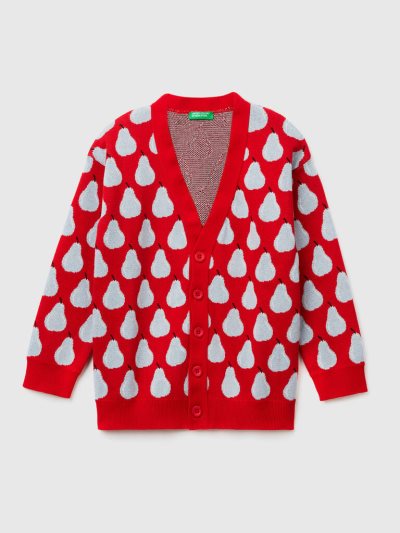 Kids' Benetton Pear Pattern Cardigan Red | NZ811546