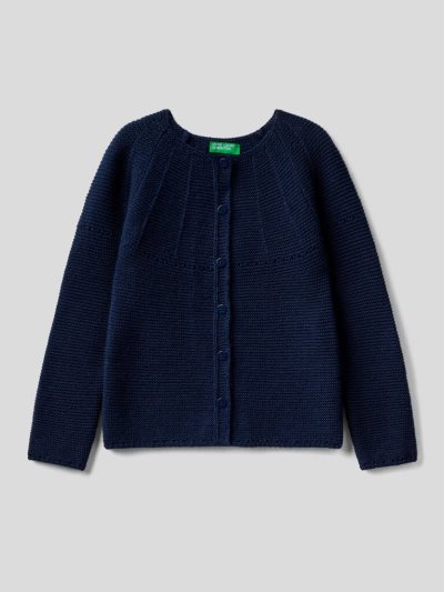 Kids' Benetton Perforated Details Cardigan Dark Blue | NZ196014